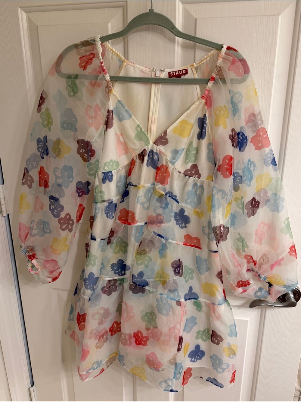 STAUD White Floral Multicolor Tiered Mini Dress - Picture 2 of 8